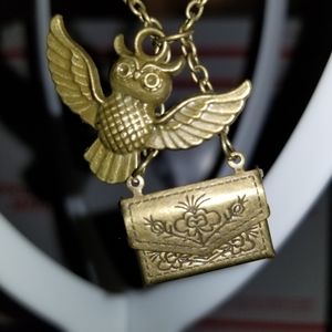 Owl & Letter HP inspired bronze co necklace Potter